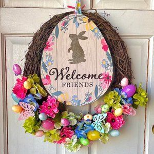 Handmade Easter Wreath, Grapevine Wreath, 16 Inch Spring Wreath, Door Decor